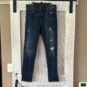 Aeropostale Men's Slim Fit Distressed Dark Blue Jeans